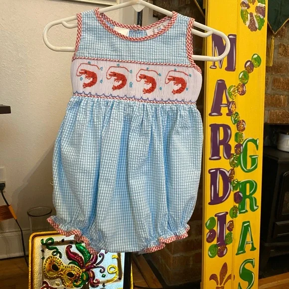 Lulu Bebe Infant Girls Smocked Romper size 6 months - Picture 12 of 13